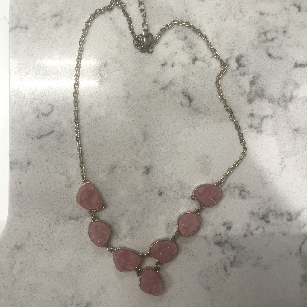 pink and gold chunky gem necklace